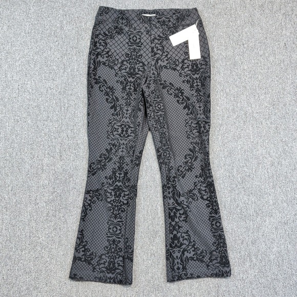 Nanette Lepore Whimsigoth Flocked Velvet Damask Flare Pants M Black Gothic Boho — photo 2